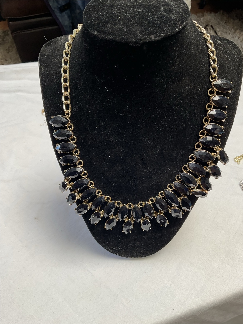 INC Gold Chain Black Crystal Statement Necklace with small earrings